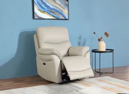 Ricardo Leather 1 Seater Recliner - Light Grey