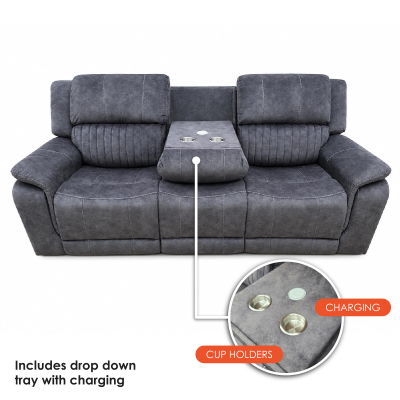 Washington Fabric Recliner 3 Seater Sofa - Dark Grey