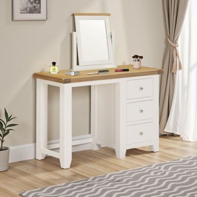 Windsor 3 Drawer Dressing Table And Mirror - Ivory/Oak