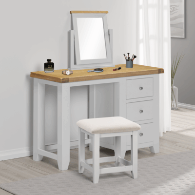 Windsor 3 Drawer Dressing Table Set - Pebble Grey/Oak/Oat Fabric