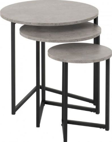 Athens Round Nest of Tables Concrete Effect Black