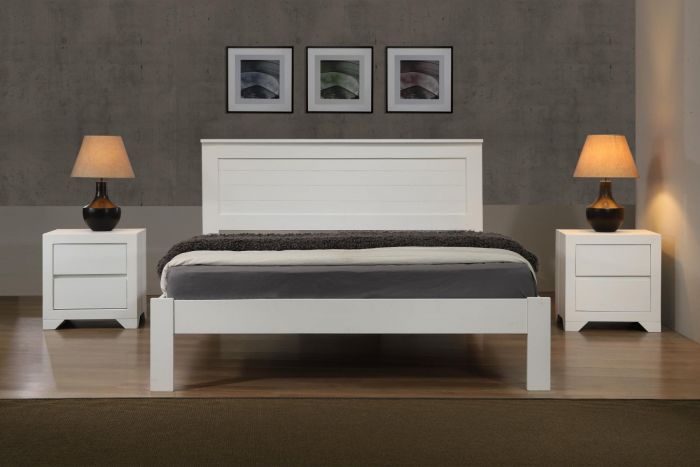 Etna Solid Wood Double Bed 4ft 6om, White Solid Wood Double Bed Frame