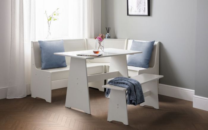 Newport Corner Dining Set Surf White, Corner Dining Table Set With Chairs