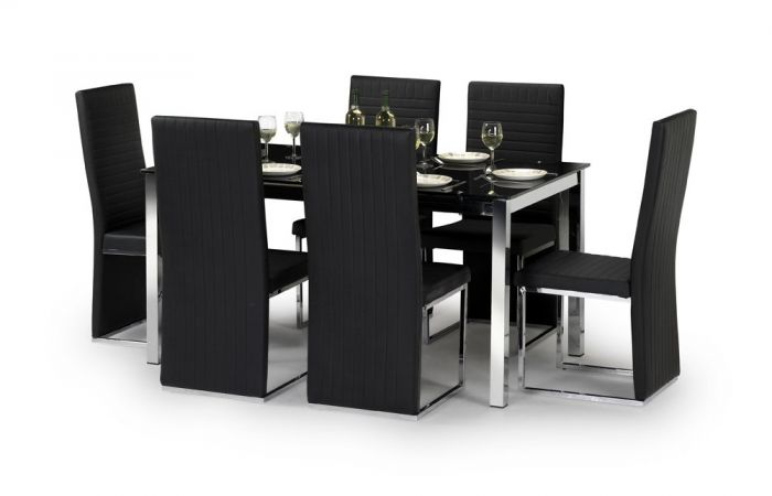 Tempo Black Glass Dining Table Tempo Black Glass Dining Table, Black Six Chair Dining Table